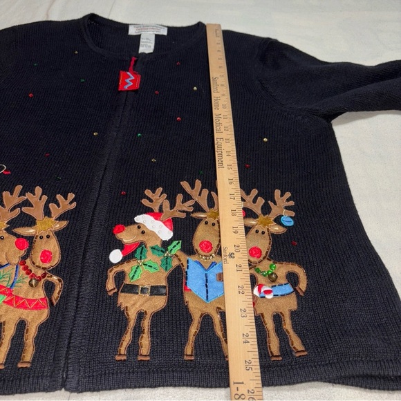 VTG TIARA INTERNATIONAL BlackCardigan  Reindeer Embroidery Full Zip Women’s SzXL - Picture 13 of 14